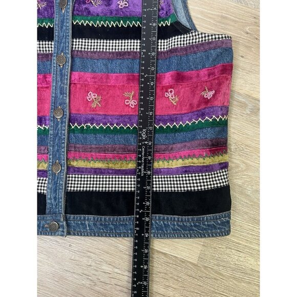 Vtg 90's Y2K Susan Bristol Denim Button Down Colorful Artsy Floral Vest Indie XL - Picture 9 of 9